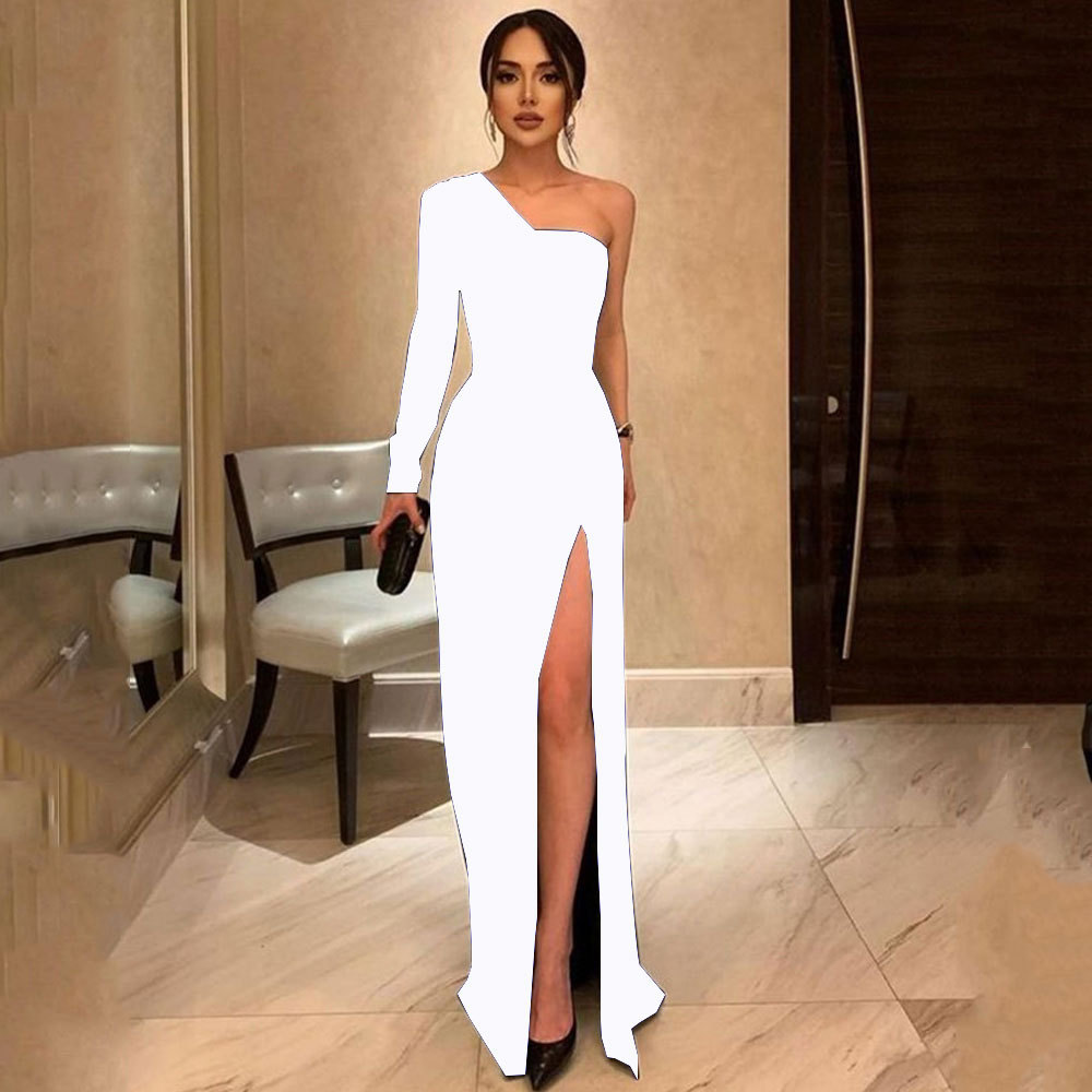 Long Sleeves One Shoulder Prom Dress