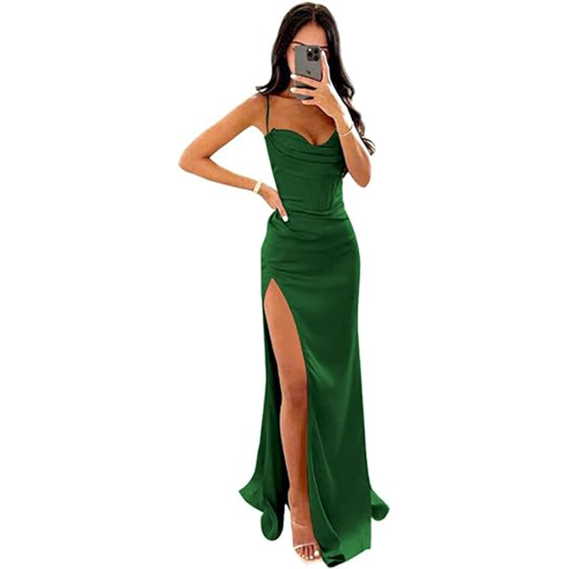 Spaghetti Straps Satin Mermaid Prom Dress with Slit