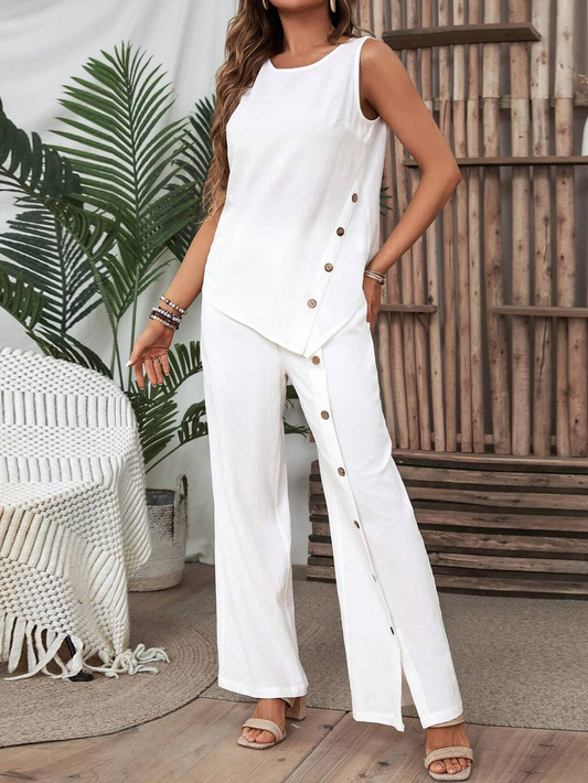 Plain White Asymmetric Two Piece Set