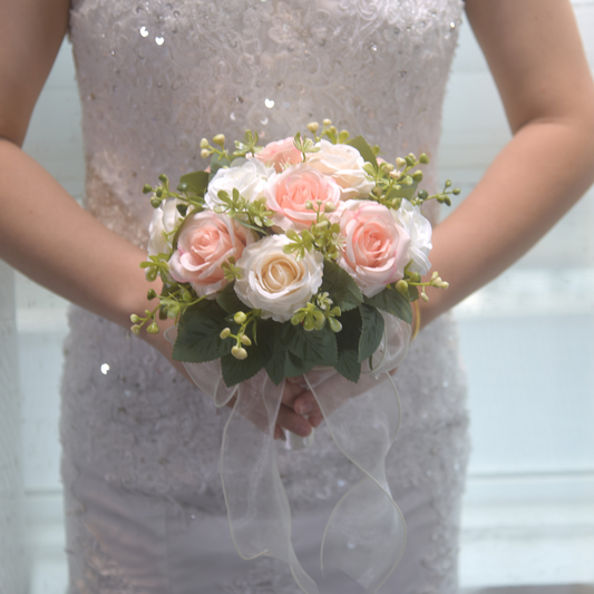 Peach Silk Garden Rose Wedding Bouquet