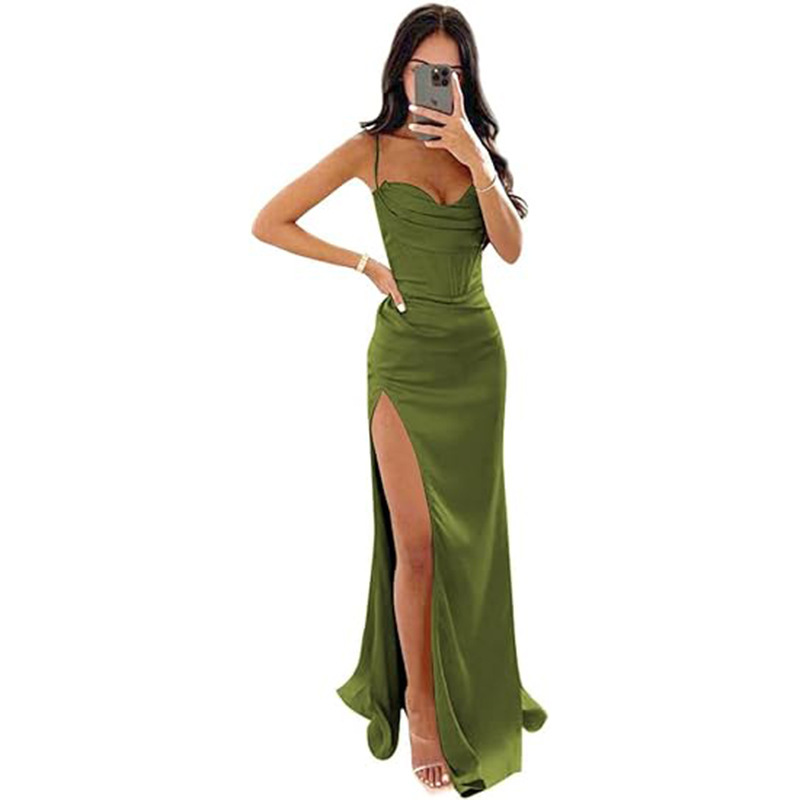 Spaghetti Straps Satin Mermaid Prom Dress with Slit