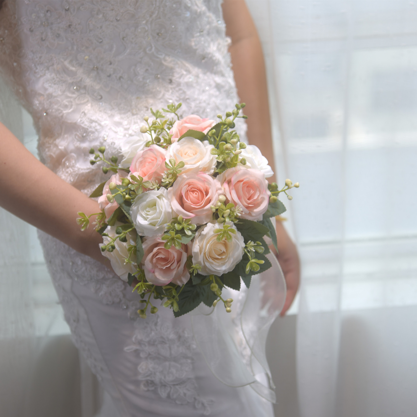 Peach Silk Garden Rose Wedding Bouquet