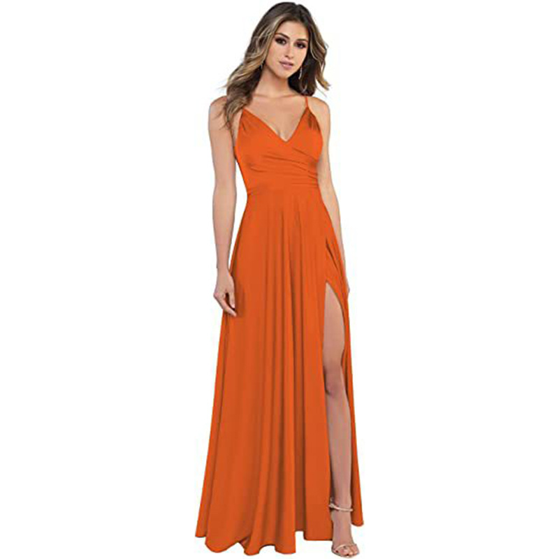 A-line V-Neck Floor-Length Split Front Bridesmaid Dress