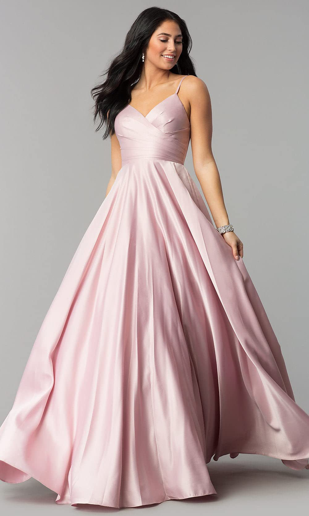 V-neck Pleated Soft Satin Prom Dress