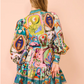 Unique Print Balloon Sleeve Button Shirt Mini Dress