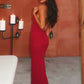 Spaghetti Straps V-Neck Satin Mermaid Party Prom Dress