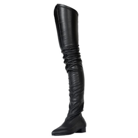 Women Pointed Toe Puppy Heel Thigh High Boots