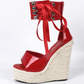 PU Lace Open Toe Wedge Heels