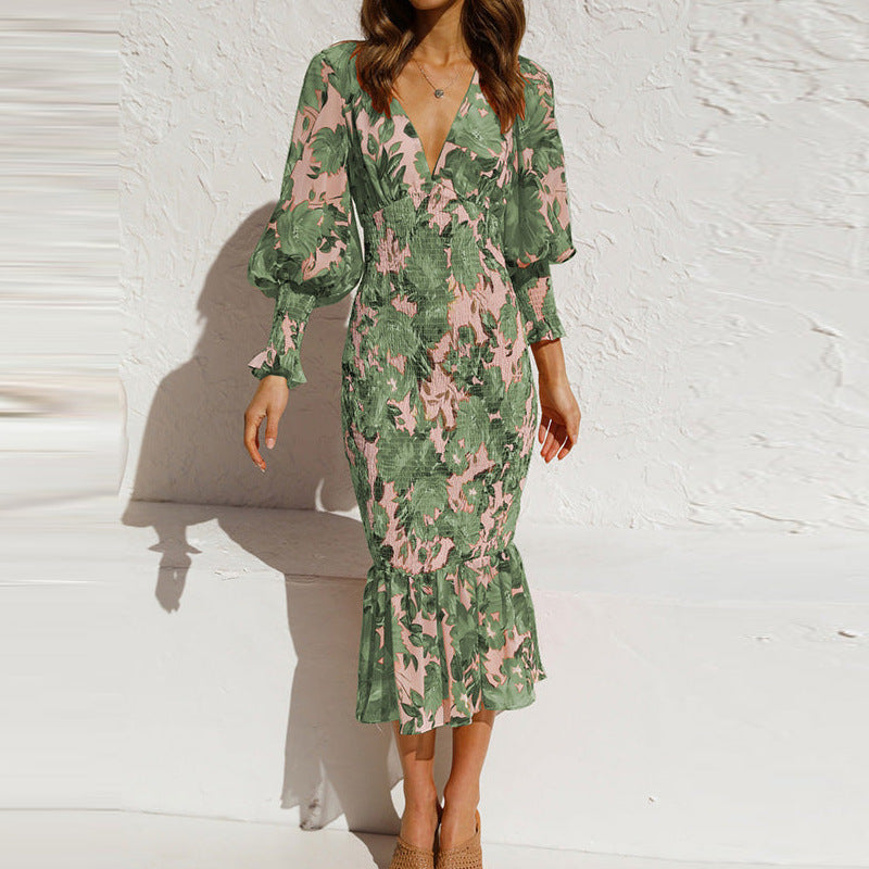 Rowena Floral Bishop Sleeve Smocked Midi Dress