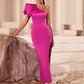 Pink One-Shoulder Satin Evening Dresses With Bow