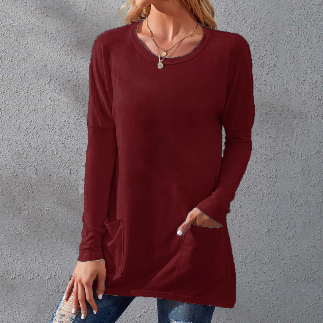 Crew Neck Loose Long Sleeves Plain Shirt