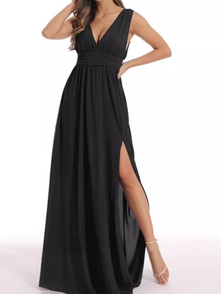 V Neck Split Chiffon Bridesmaid Dress