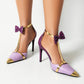 Bow Stiletto Heels T-Strap D'orsay Color Block Pumps Dance Shoes