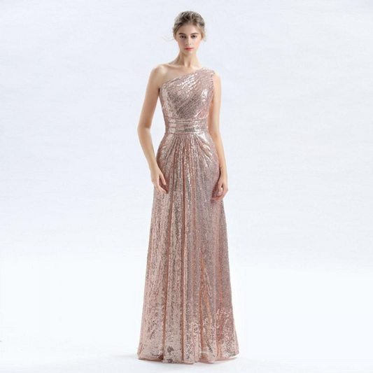 One Shoulder Sequins Bridesmaid Dress