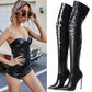 Women Patent Bright Leather Pointed Toe Stiletto Over The Knee Thigh High Boots