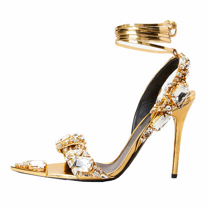 Open Toe Rhinestones High Heel Prom Sandals