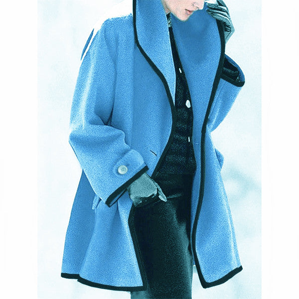 Women Lapel Wooleen Button Long Sleeve Shawl Collar Cardigan Coat