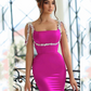 Square Neckline Sleeveless Satin Prom Dress