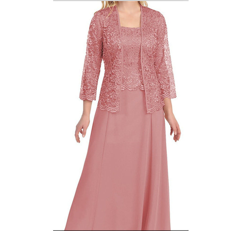 Plain Crew Neck Elegant Lace Two-Piece Wedding Guest Dress