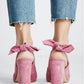 Pink Bow Suede Chunky Heel Commuting Slingback Pumps