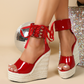 PU Lace Open Toe Wedge Heels