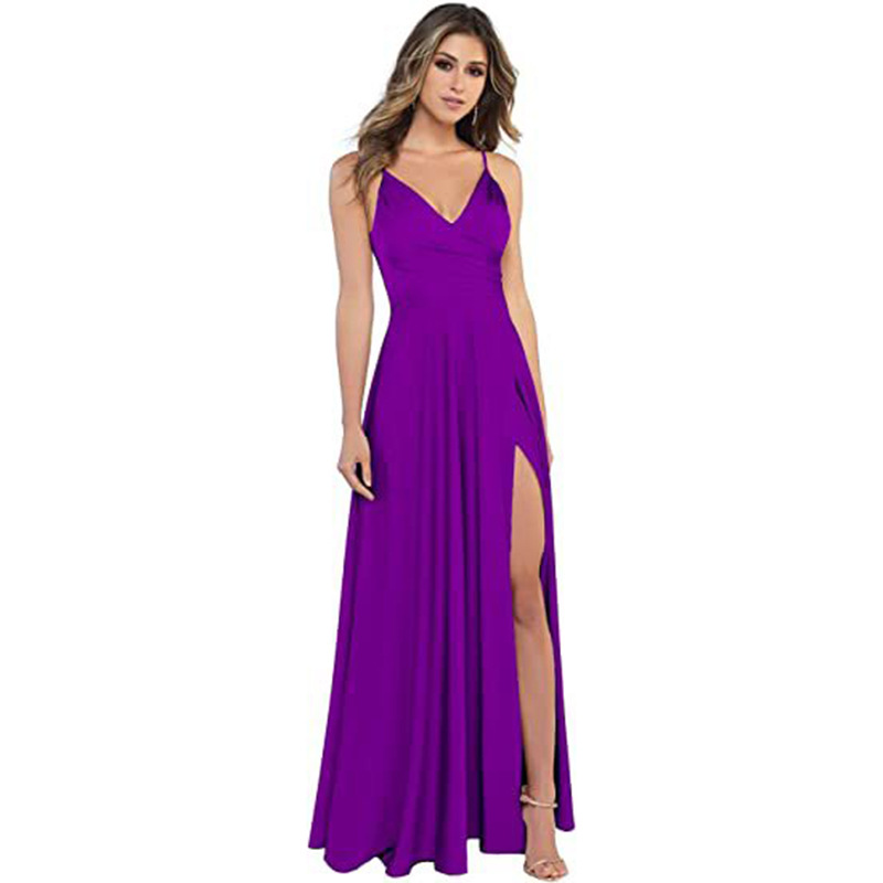 A-line V-Neck Floor-Length Split Front Bridesmaid Dress