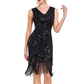 Black V Neck Sleeveless Sequin Fringe Dress