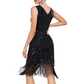 Black V Neck Sleeveless Sequin Fringe Dress