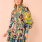 Unique Print Balloon Sleeve Button Shirt Mini Dress