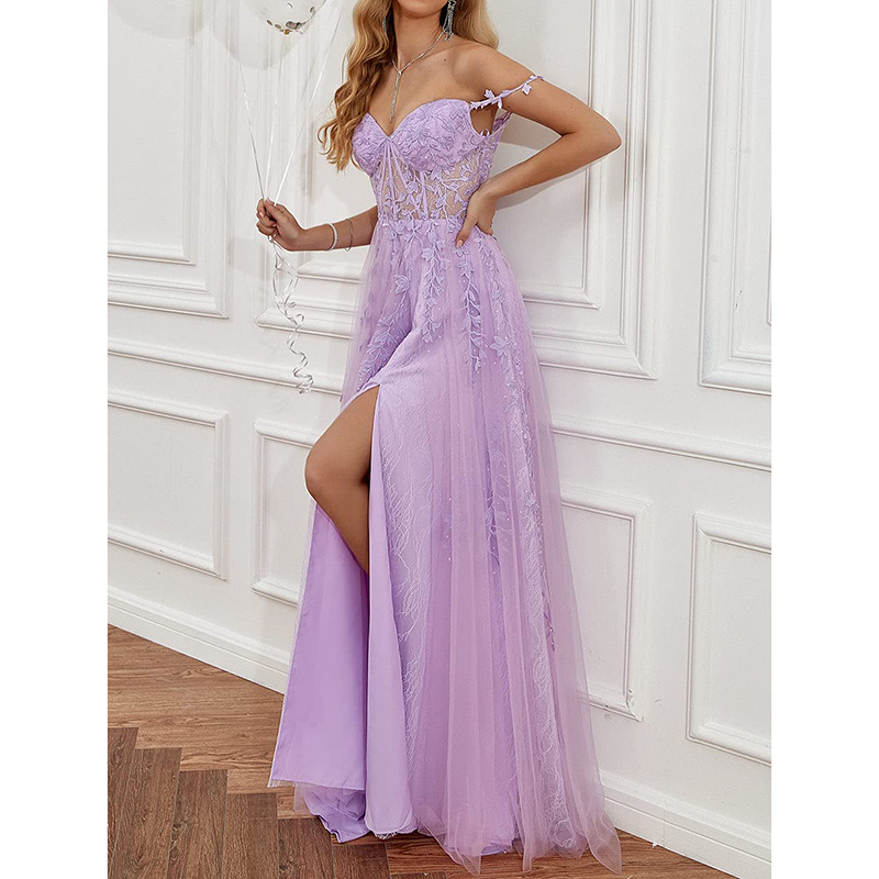 Lace Sweep Train Beading Prom Dress