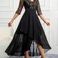 Black Lace V Neck Long Sleeves Midi Dress