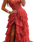 Applique Lace V-neck Tulle Sweep Train Prom Dress