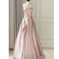 A-Line Strapless Sleeveless Floor-Length Satin Prom Dress