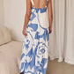 Bohemian Style Geometric Print Back Smocked Loose Maxi Dress