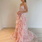 Princess Sweetheart Tulle Sweep Train Ball Gown Prom Dress With Appliques Lace