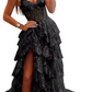 Applique Lace V-neck Tulle Sweep Train Prom Dress