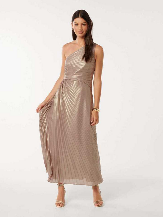 Pleated One-Shoulder Sleeveless Asymmetrical Dress