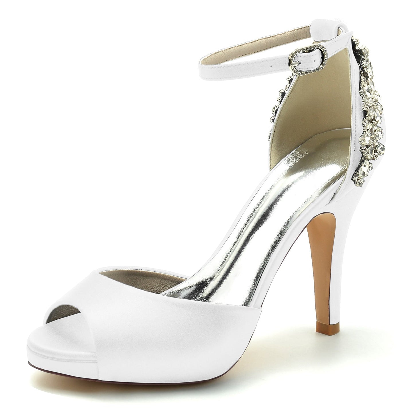 Satin Peep Toe Wedding Shoes Ankle Strap Stiletto Heel Platform Sandals