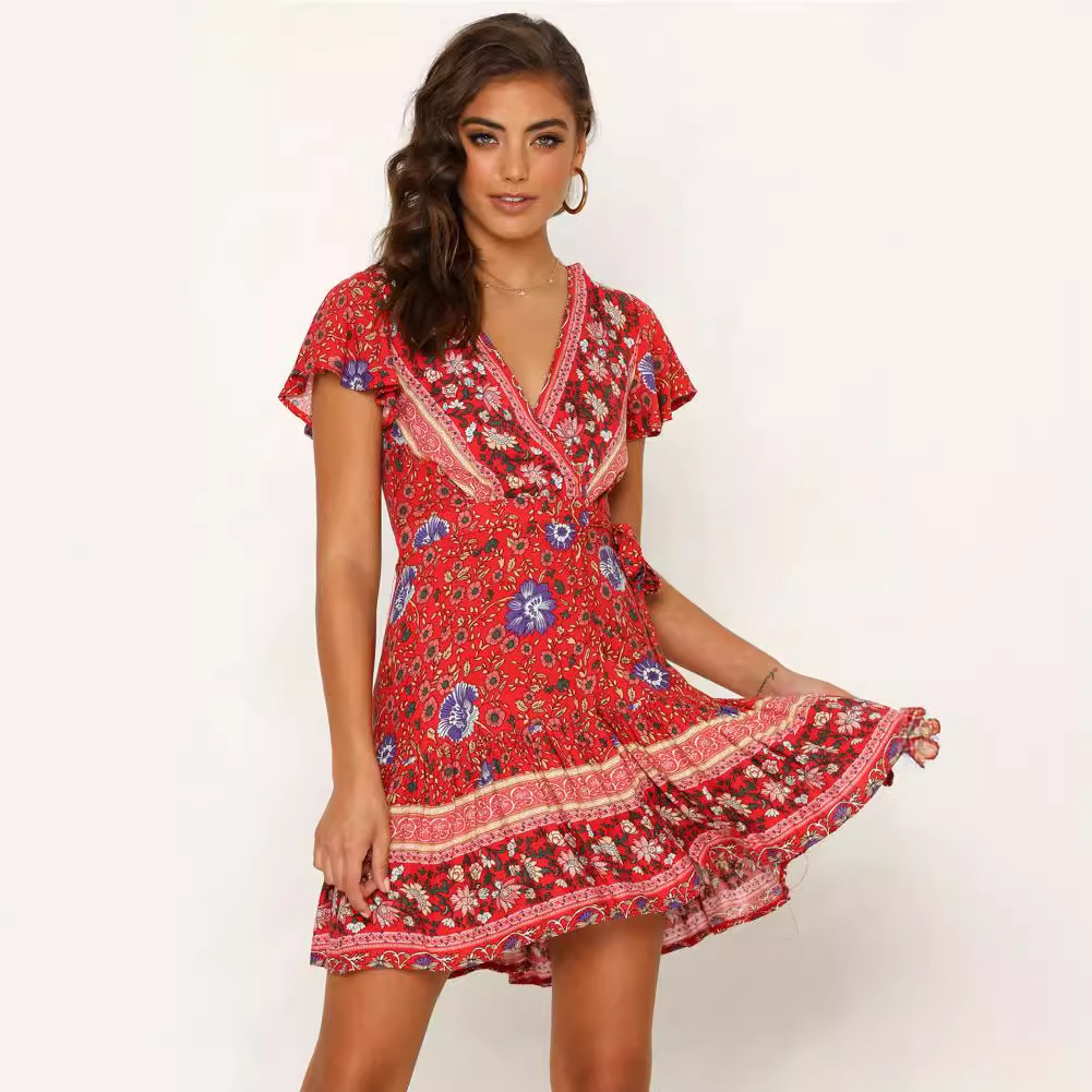 Boho Floral Print Mini Dress