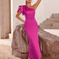 Pink One-Shoulder Satin Evening Dresses With Bow