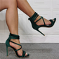 Green Suede Open Toe Ankle Strap Heel