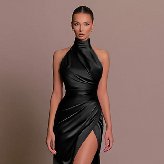 High Neck Mermaid Long Slit Evening Dress