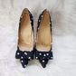 Black Satin Bow Heels Polk Dot Heeled Dress Shoes Pumps