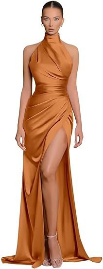 Halter Bridesmaid Dress With High Split