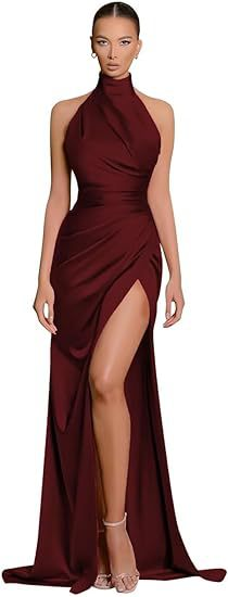 Halter Bridesmaid Dress With High Split