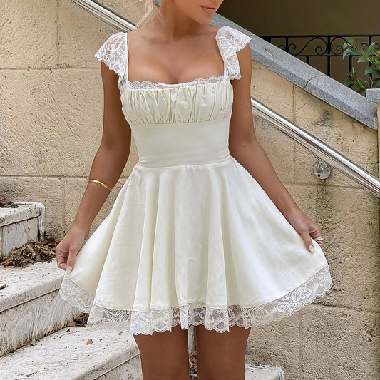 Square Neck Lace Graduation Dress