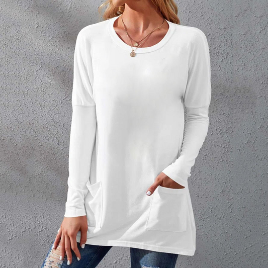 Crew Neck Loose Long Sleeves Plain Shirt