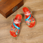 Orange Round Toe Floral Printed Platform Wedge Slippers