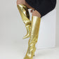 Women's Croc Print Chunky Heel Knee High Boots