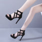 Black Cut Out Platform High Heels Zip Party Sandals Shoes